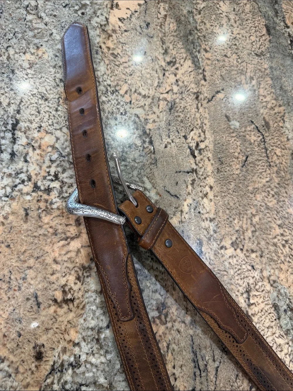 Ariat Brown Leather Western-Style Belt with Silver Buckle